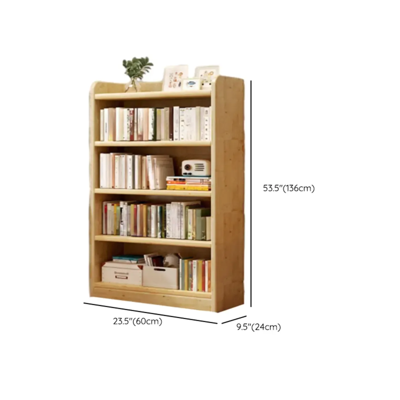 Rustic Vertical 5-Tier Closed Back Wooden Bookshelf