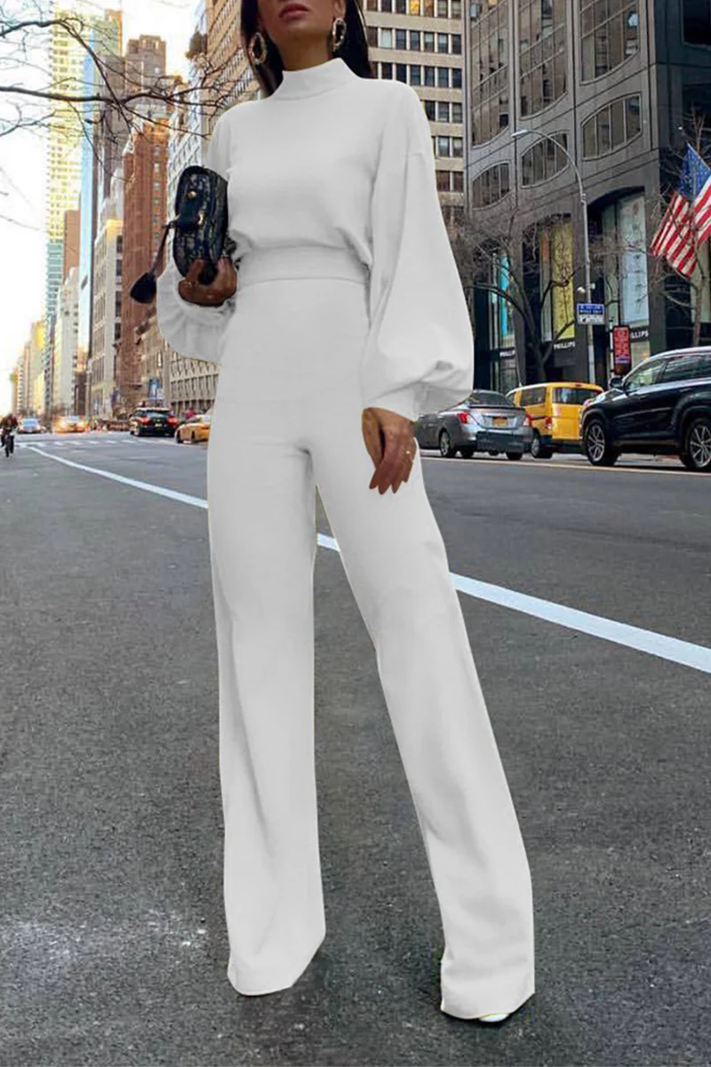 hulianfu Casual Solid Patchwork Half A Turtleneck Straight Jumpsuits(3 colors) - Deanwangkt