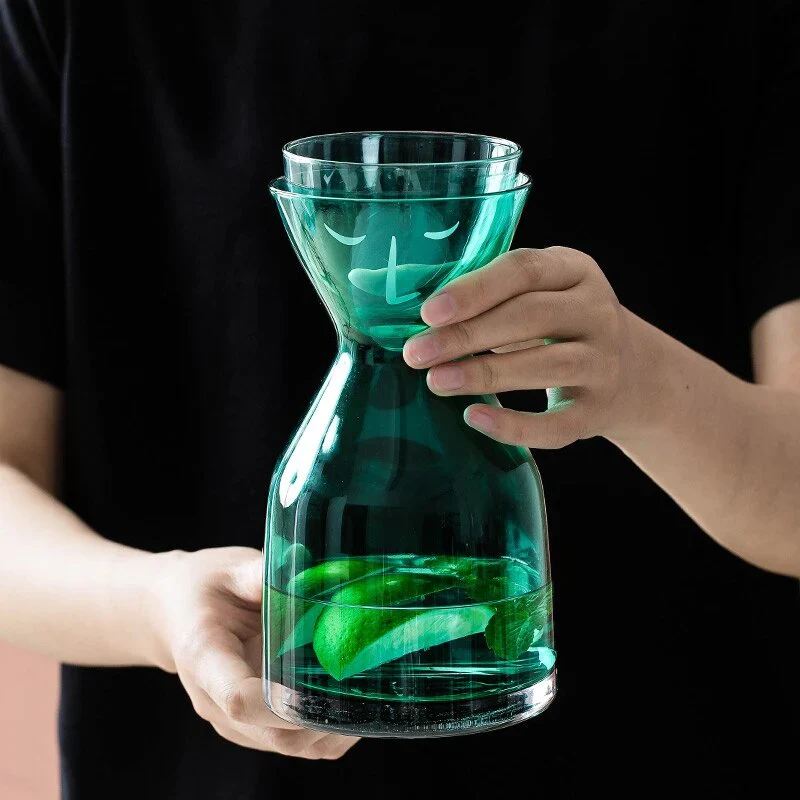 HULIANFU Personality Glass Water Bottle Set with Cup Heat-Resistant Juice Beverage Bottle Flower Tea Jug Creative Home Drinkware Supplier - Deanwangkt
