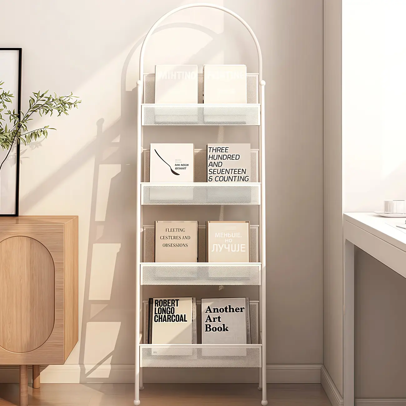 Vertical Metal 4-Shelf Open Back Ladder Bookshelf
