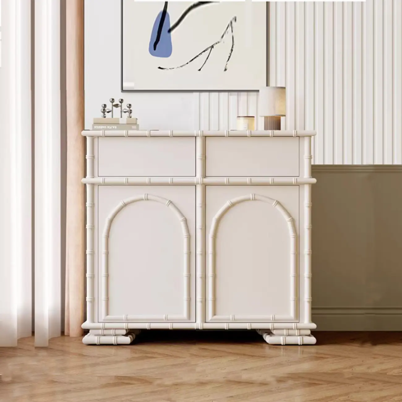 Elegant White Wood Hallway Shoe Cabinet with 4-Drawer
