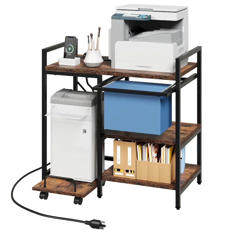 Moasis 3-Shelf Printer Stand with Storage, Rolling Printer Table Machine Cart Organizer with Wheels
