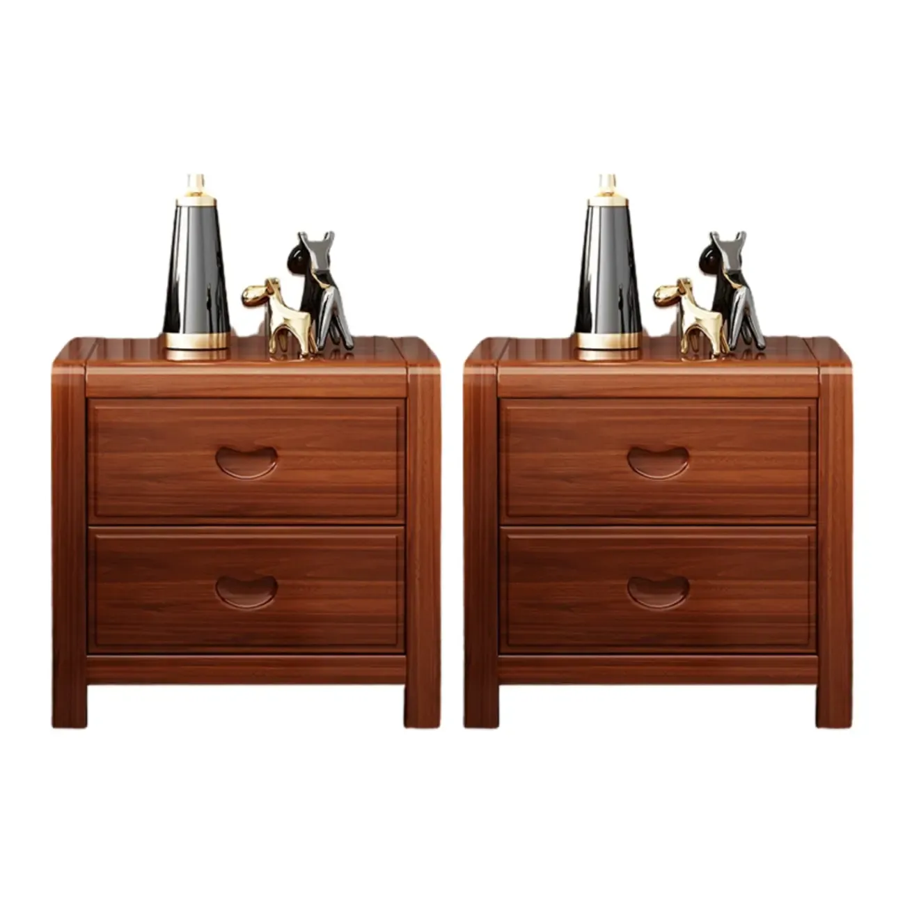 Traditional Nut-Brown 2-Drawer Wood Small Nightstand