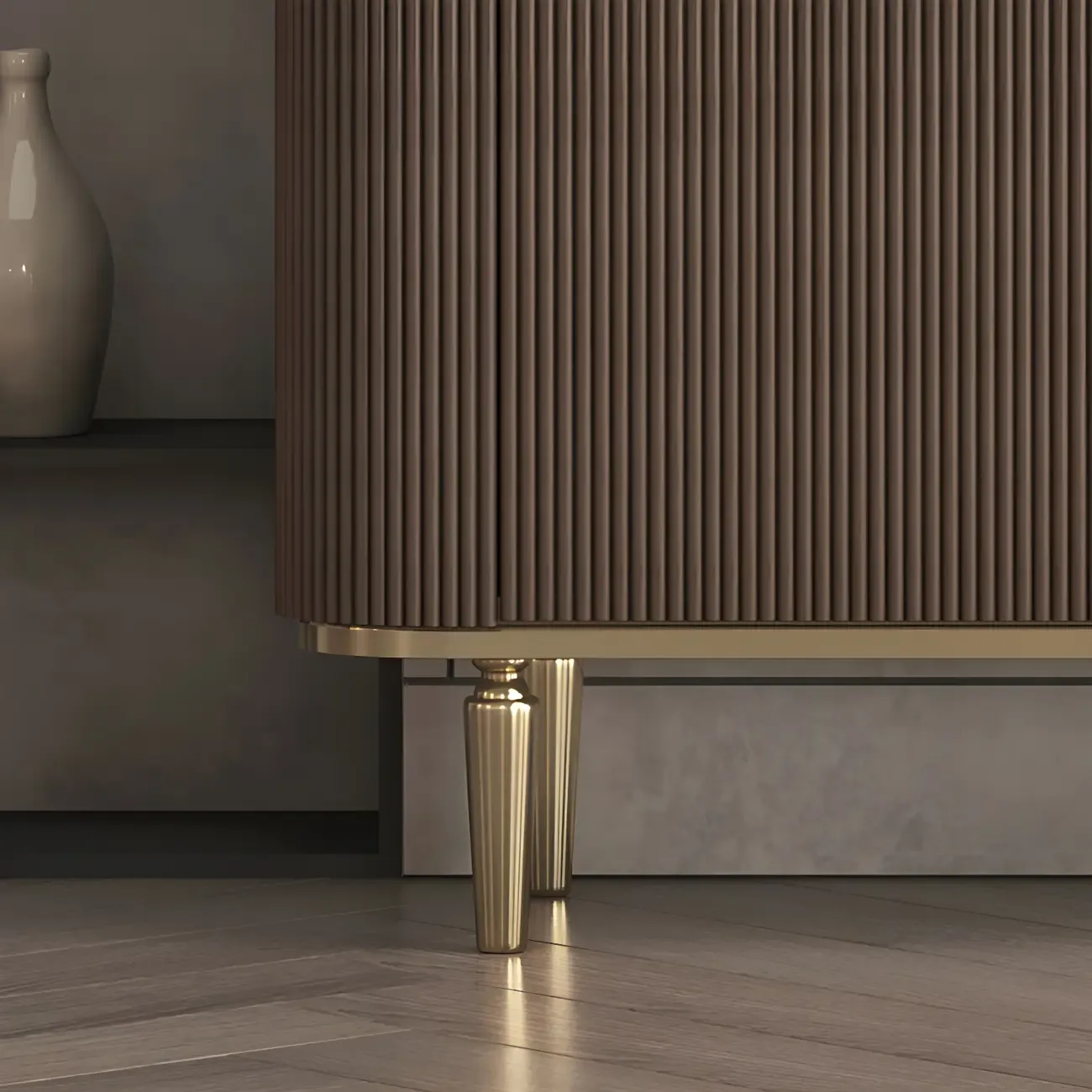 Glam Brown Wooden Sideboard with Marble Top