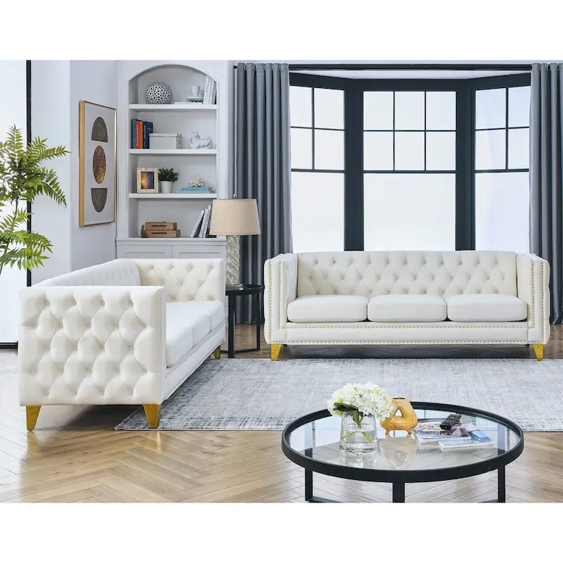 {Contact us for 3D modeling} Velvet Sofa for Living Room,Buttons Tufted Square Arm Couch, Modern Couch Upholstered Button and Me