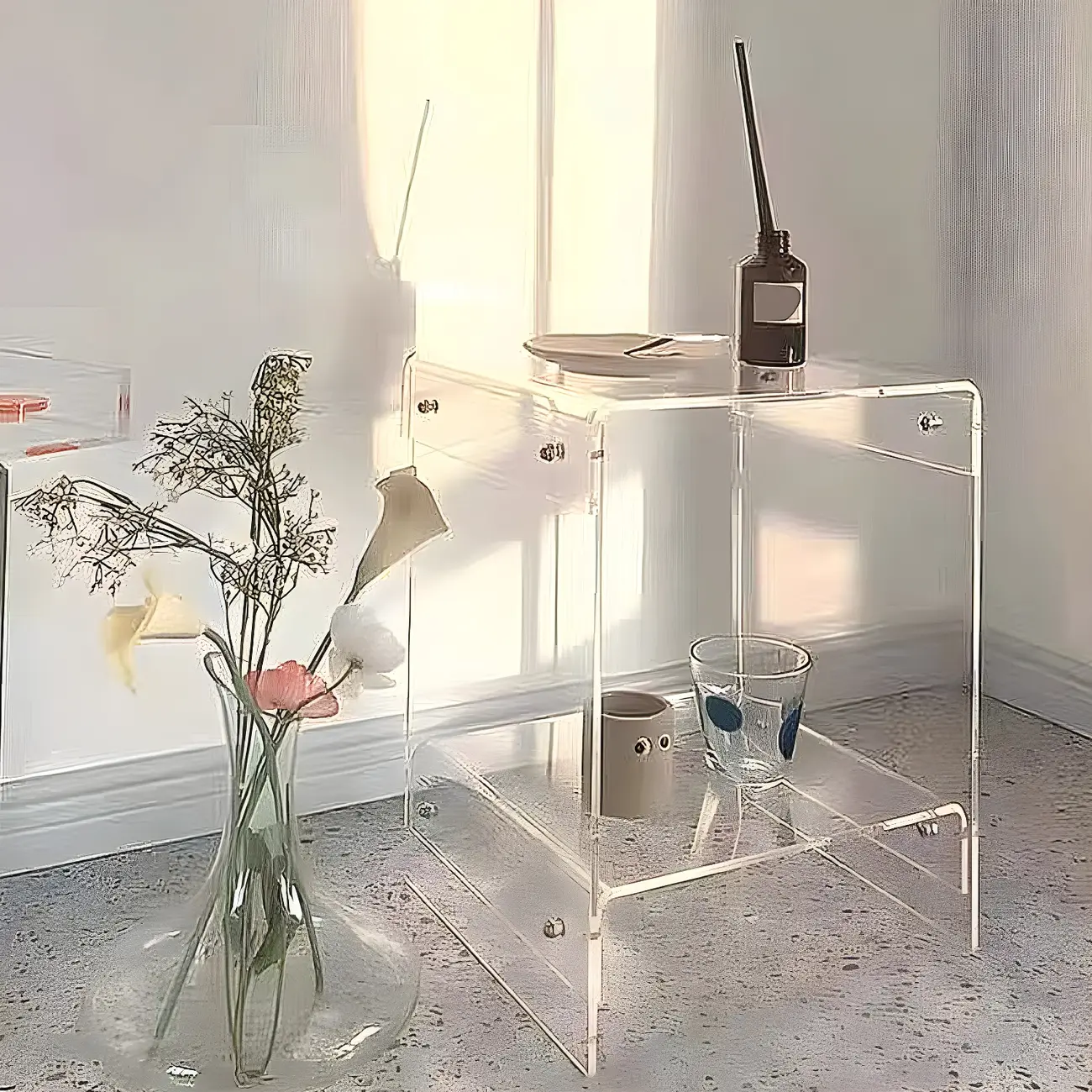 Modern Acrylic Bedside Table with Shelf