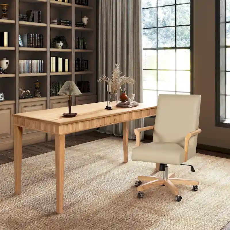 Dumont Modern Farmhouse Top Grain Leather Swivel Office Desk Chair