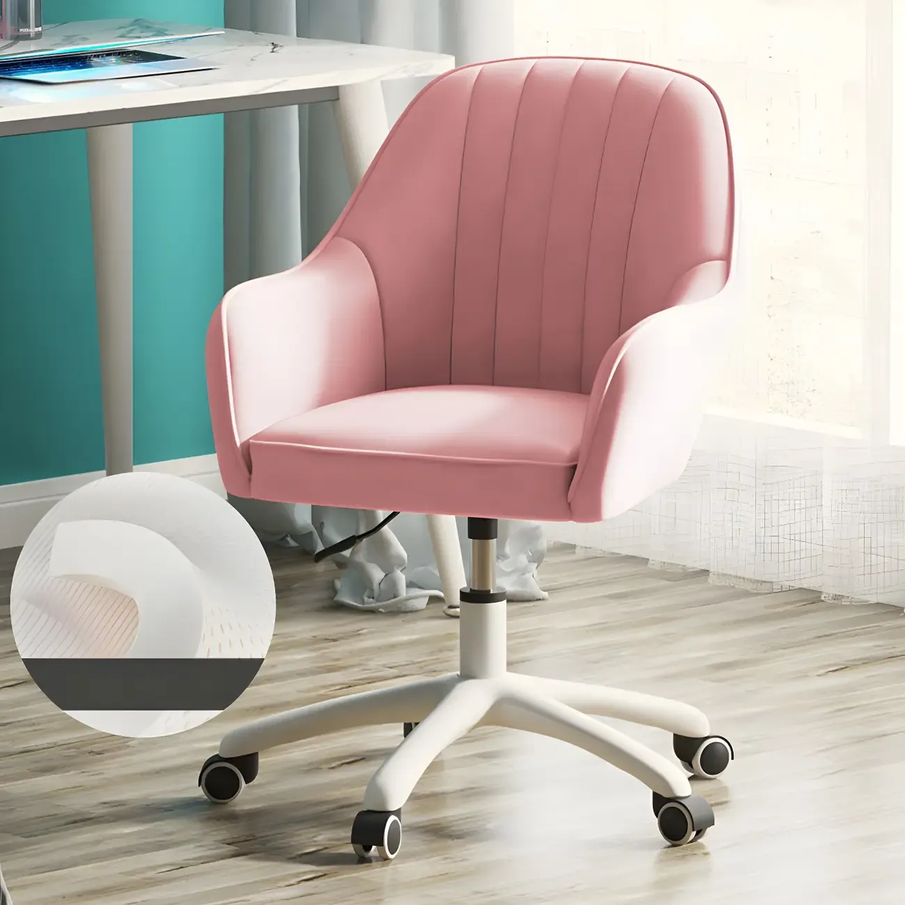 Modern Yellow Leather Swivel Office Chair