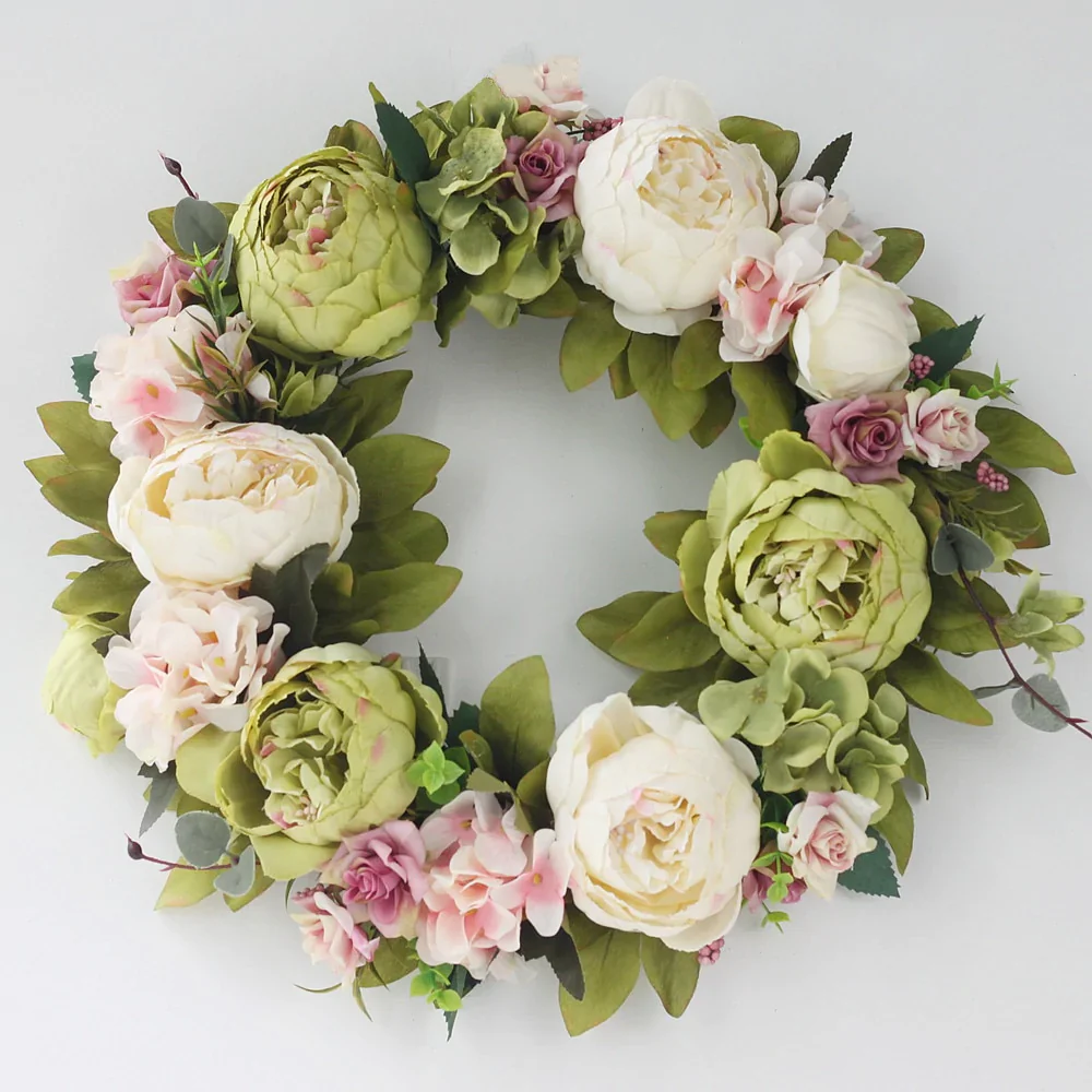 HULIANFU Peony simulated garland Rattan ring decoration Photography props Wedding wreath Flower home door Decoration - Deanwangkt