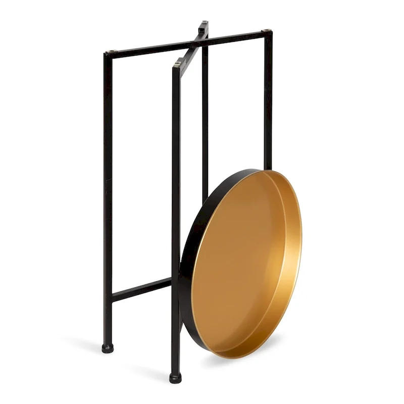 Celia Round Metal Tray/ Foldable Accent Table - 14x14x25.75