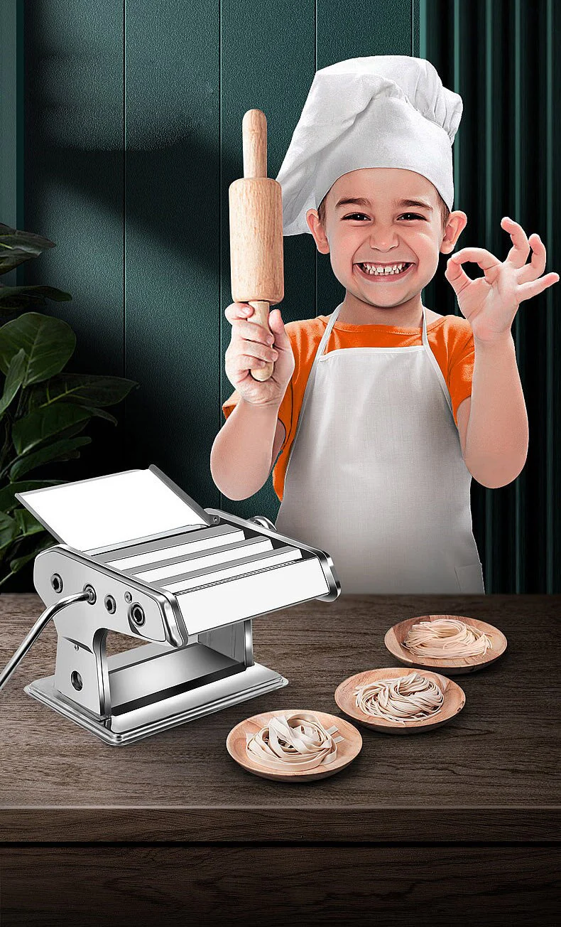 HULIANFU Manual Stainless Steel Linguine Pasta Maker Noodle Spaghetti Press Machine Cutter Dough Sheeter Ravioli Dumplings Shell Tool - Deanwangkt