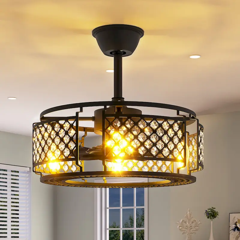 19  Caged Ceiling Fan with Lights Remote Control Indoor Downrod Fan Matte Black - 21.45 L x 21.45 W x 12.2 H