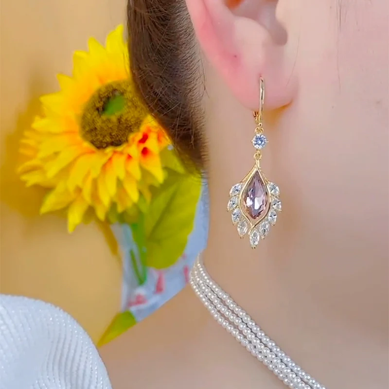 Luxury temperament purple crystal earrings women's  new trendy high-end ear buckle Internet celebrity fashion explosion earrings - Deanwangkt