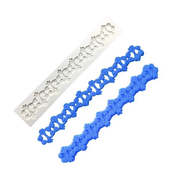 HULIANFU Pearl Rope Wave Flower Gemstone Shape Cake Side Lace Silicone Sugarcraft Mold Fondant Cake Decorating Tools - Deanwangkt