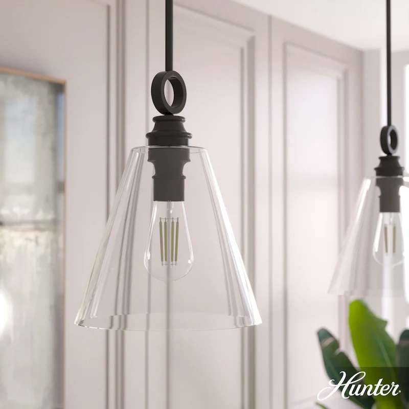 Hunter Klein 12  1-Light Glass Pendant - Kitchen Island, Dining Room - Industrial, Contemporary, Transitional