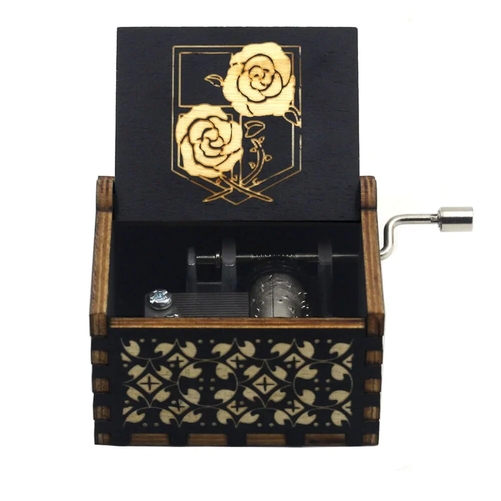 HULIANFU New Attack On Titan Queen Music Box Antique Carved Wooden Hand Cranks Power Game Crossing Rainbow Christmas Birthday Gifts - Deanwangkt