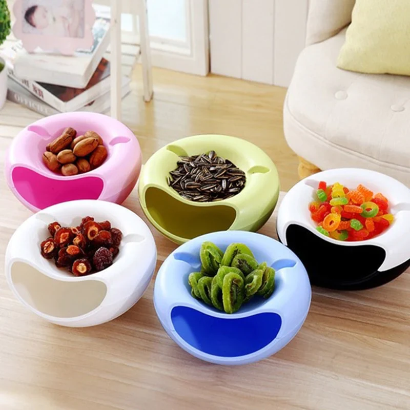 HULIANFU Multifunctional Plastic Double Layer Dry Fruit Containers Snacks Seeds Holder Desktops Plate Dish Organizer Storage Box Garbage - Deanwangkt
