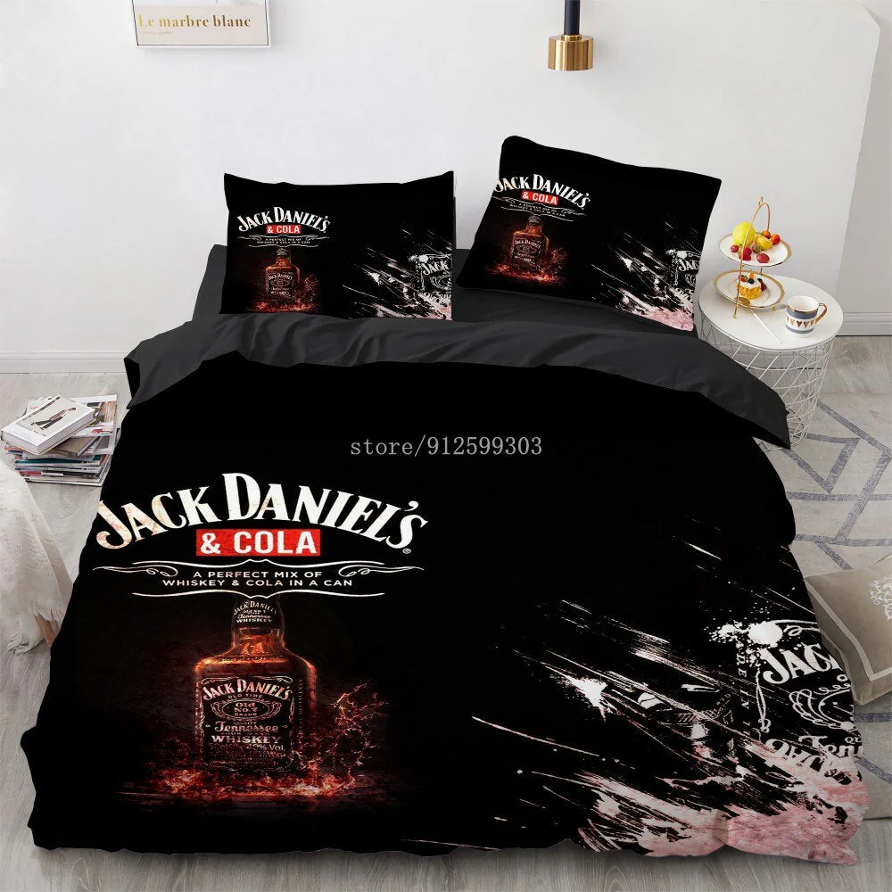 HULIANFU Interesting Cartoon Whisky Bedding Set Jack Daniels Duvet Cover Set Pillowcase Comforter Sets For Aldults Gift US EU AU UK Size - Deanwangkt