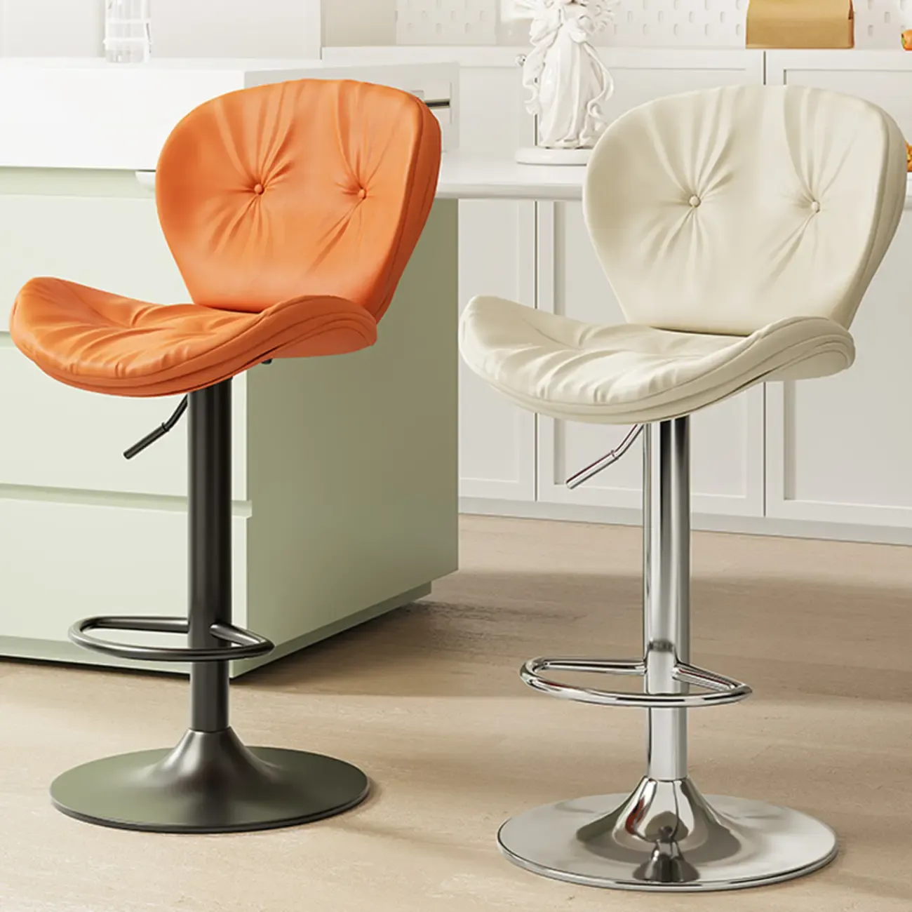 Modern Faux Leather Swivel Wingbacked Bar Stools for Home