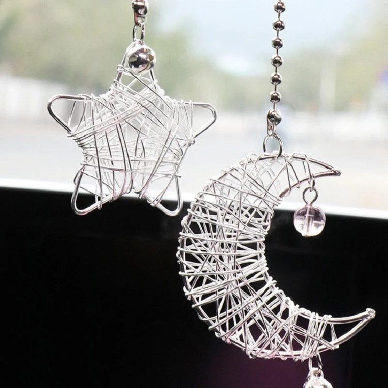 HULIANFU Starry sky moon dream mirror creative rear-view mirror car decoration hanging pendant accessories for feminine interior parts - Deanwangkt