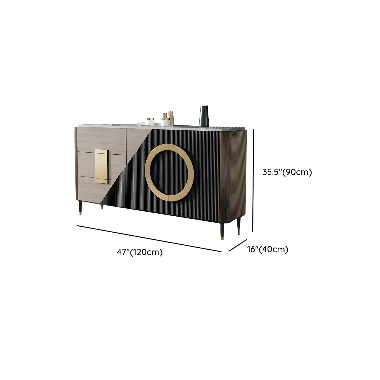 Glam Espresso Wood Buffet Table with Drawers & Cabinets