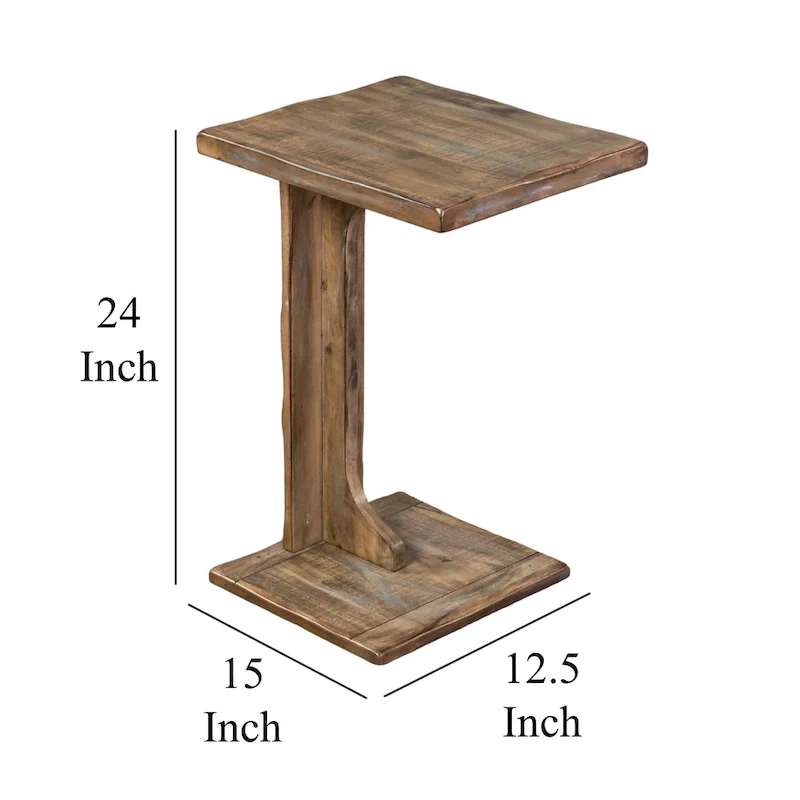 Dazy Sofa Side C Table, 15x12.5 Rustic Light Brown Mahogany Wood