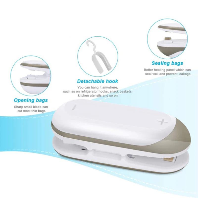 HULIANFU Portable Mini Sealer Sous Vide Home Heat Plastic Food Snacks Bag Sealing Machine Saver Packaging Kitchen Storage Clips - Deanwangkt