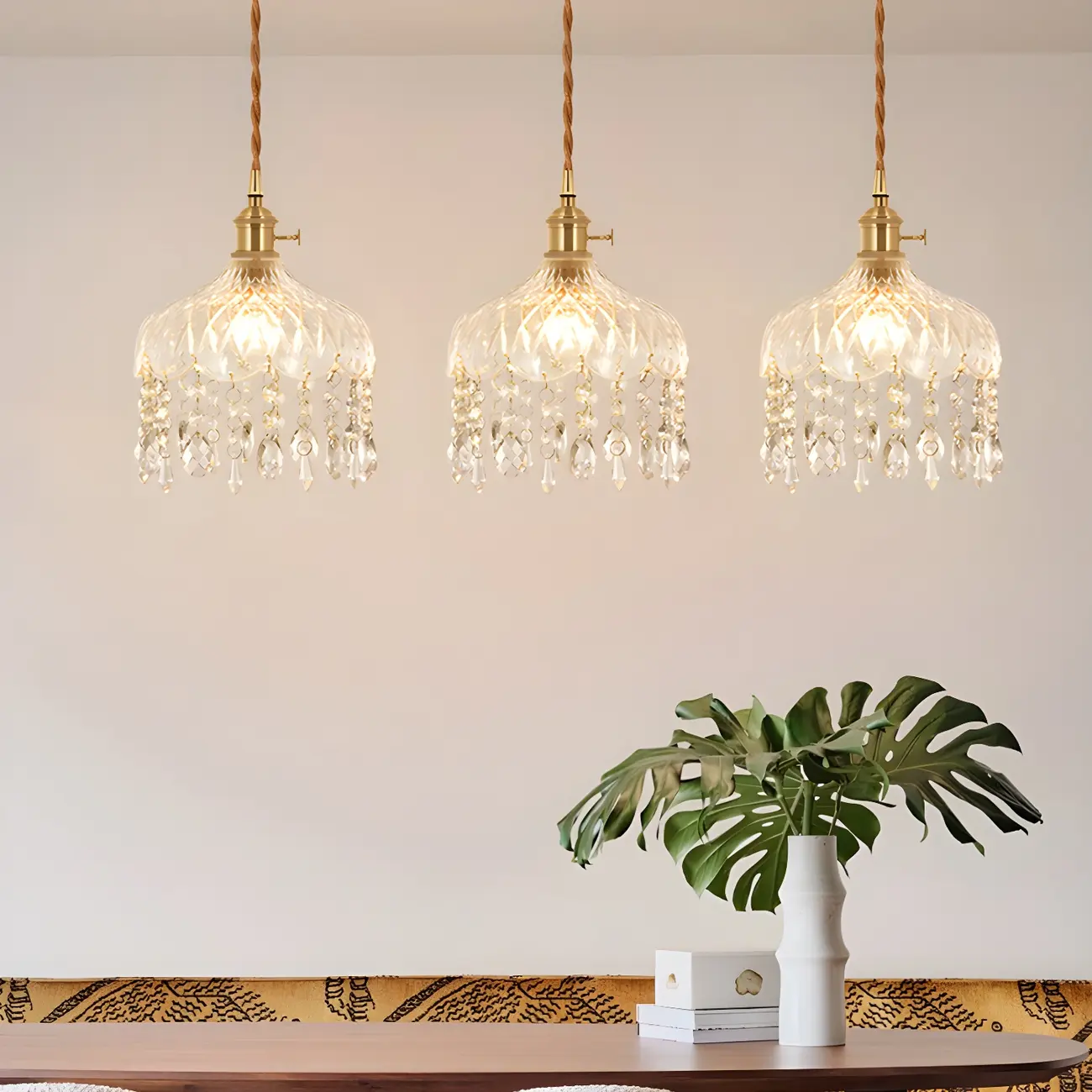 Elegant Glass-Crystal Gold Island Pendant Lights