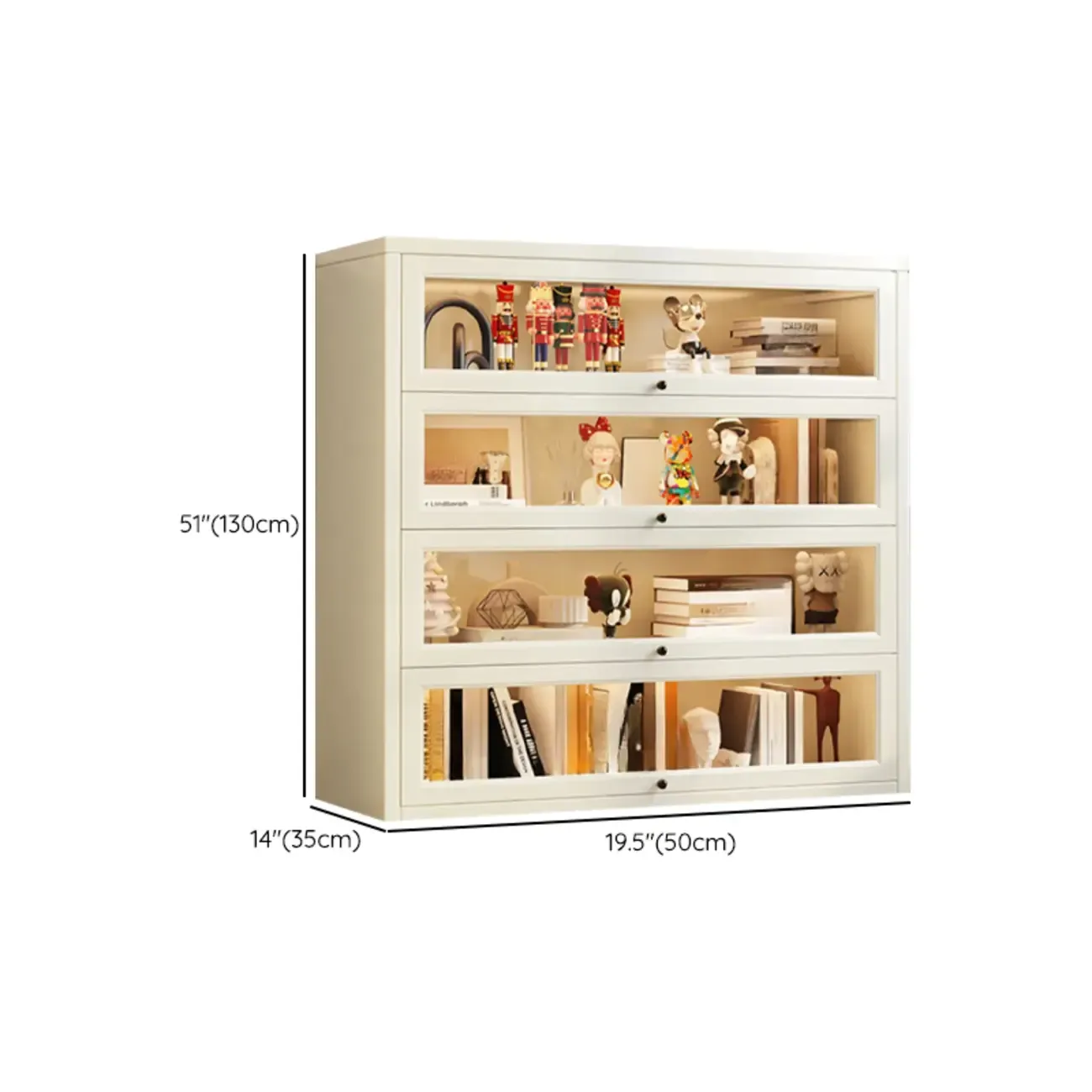 Chalk Vertical Bookshelves with 3 Cabinets, 3-Shelf Alloy Frame and Closed Back