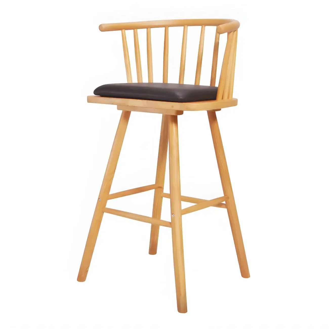 Traditional Wooden Low Back Bar Stool with Cushioned Seat