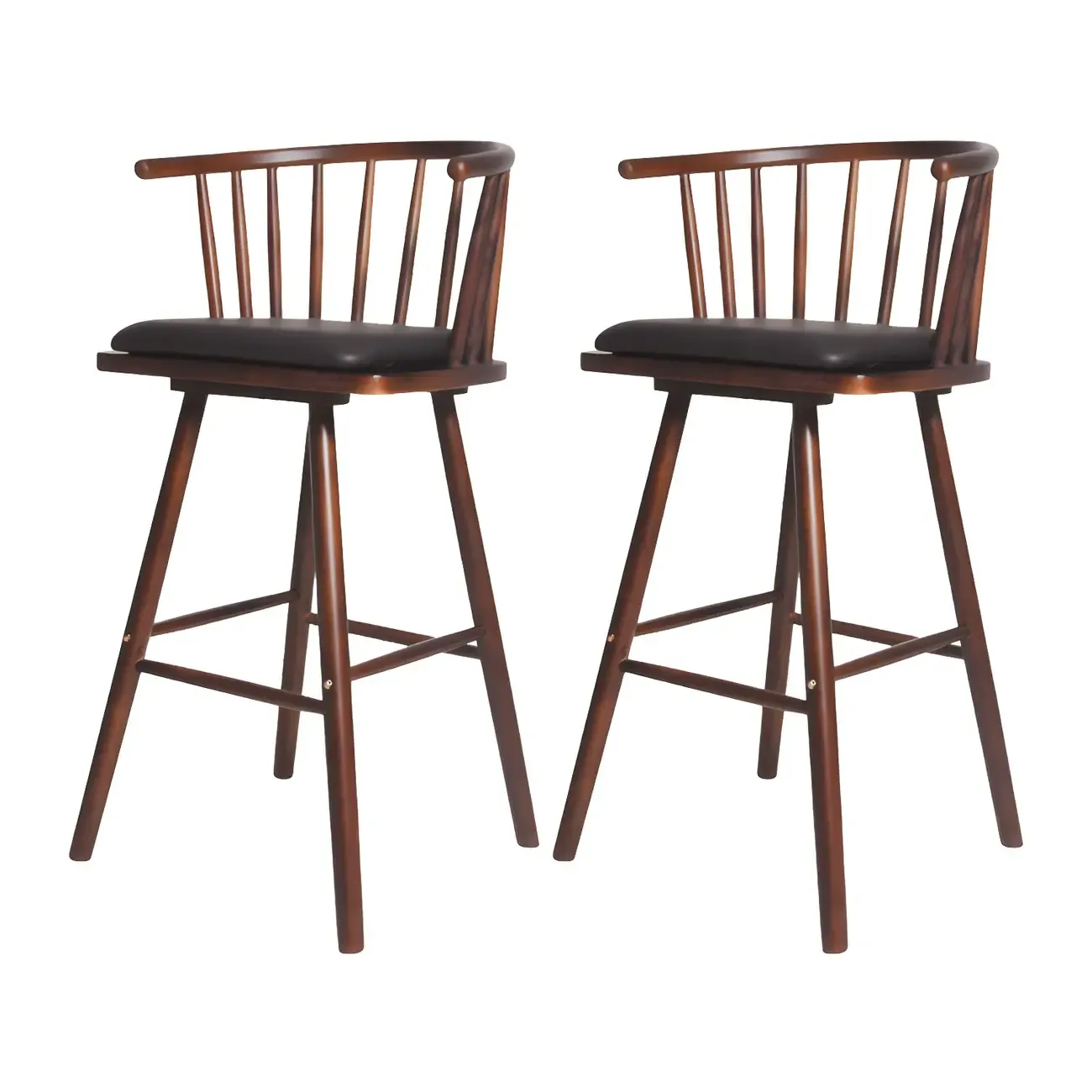 Traditional Wooden Low Back Bar Stool with Cushioned Seat