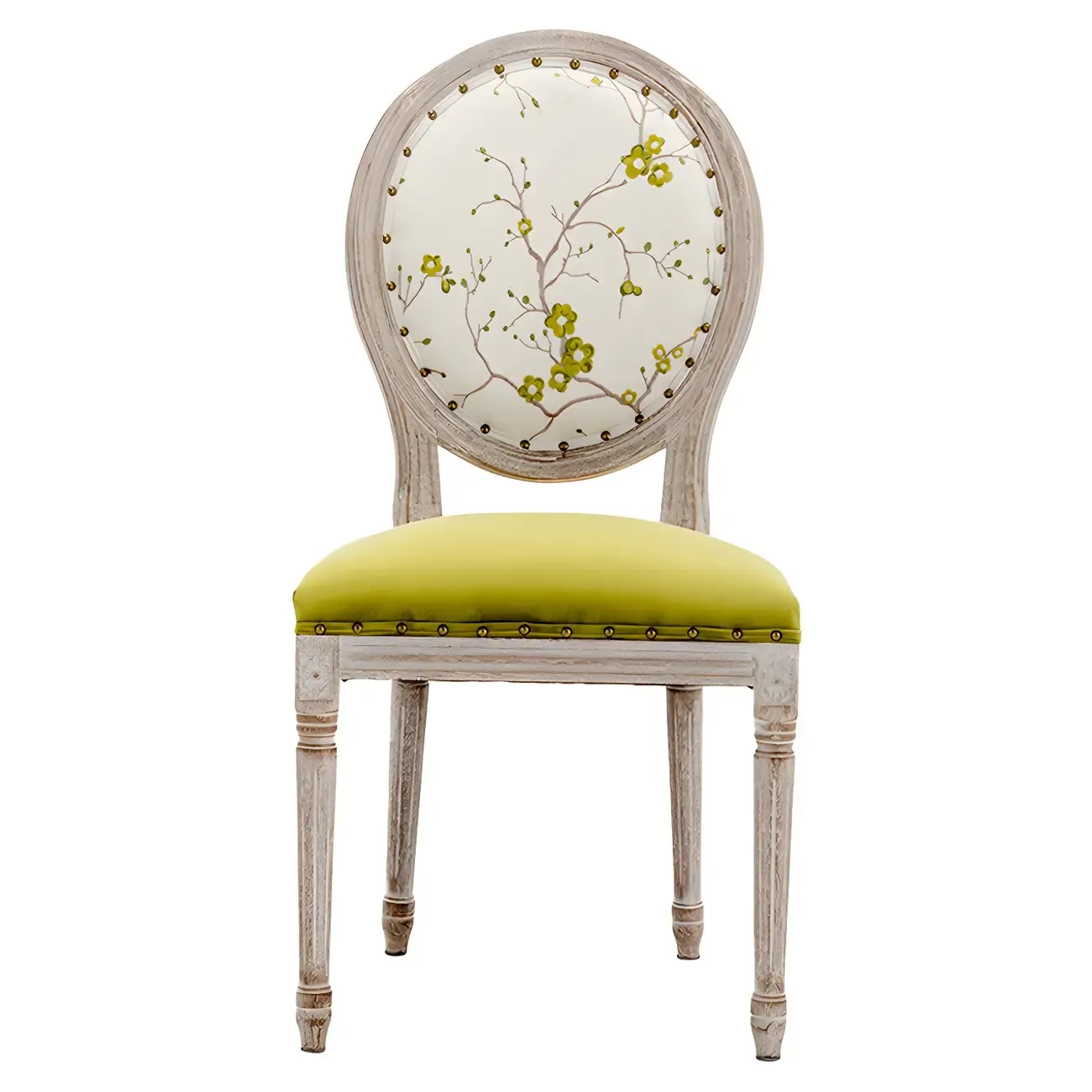 Upholstered King Louis Back Light Wood Dining Chair