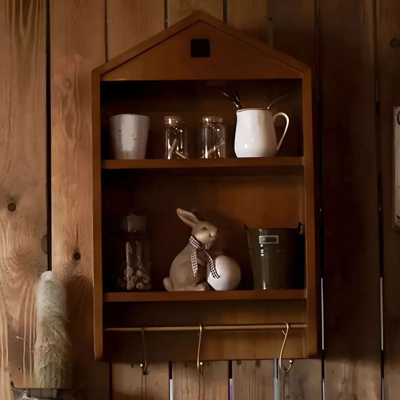 Classicial House-shaped 2 Shelves Floating Wood Display Cabinet