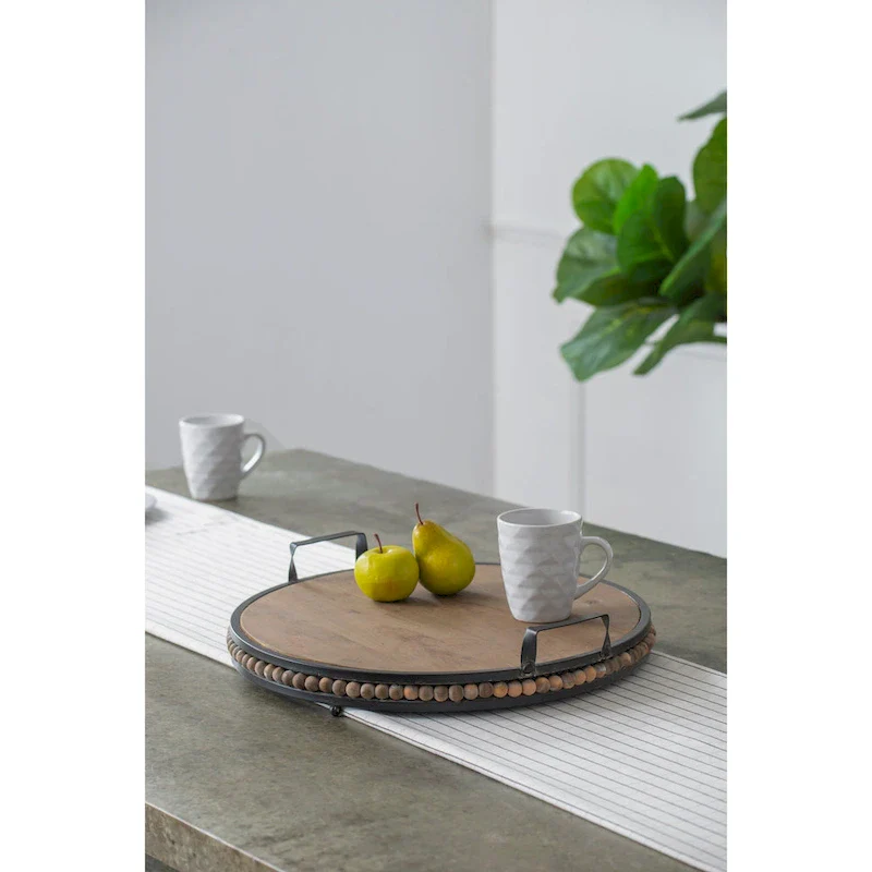 A&B Home Wood Bead Tray with Metal Handles