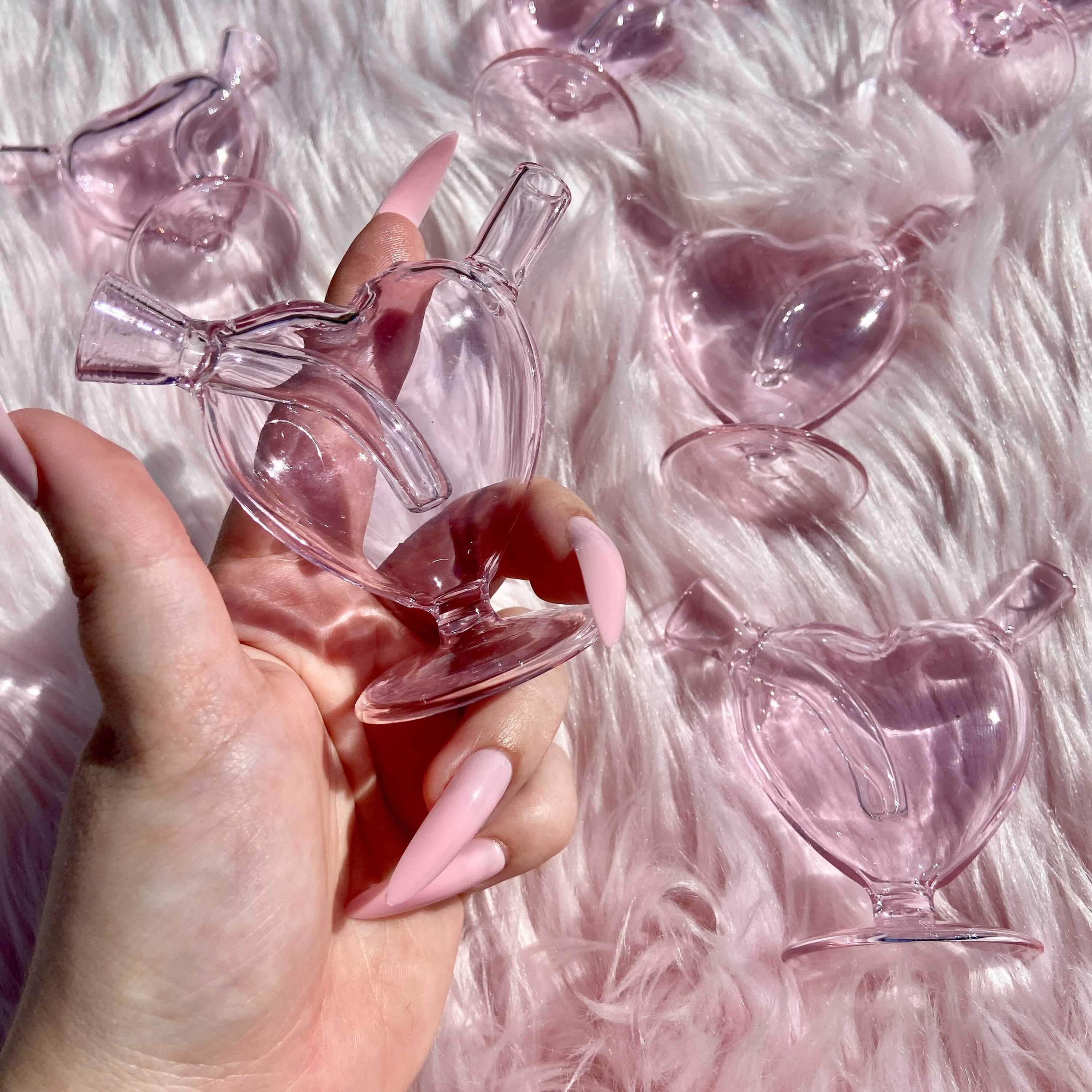 HULIANFU Pink Glass Smart MINI Bubblers Heart Cigarette Filter Tips Cigarette Water Pipe - Deanwangkt