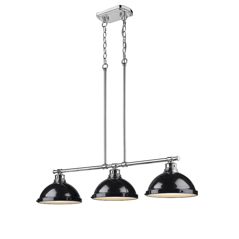 Golden Lighting Duncan Chrome with Black Shades 3-light Linear Pendant Light