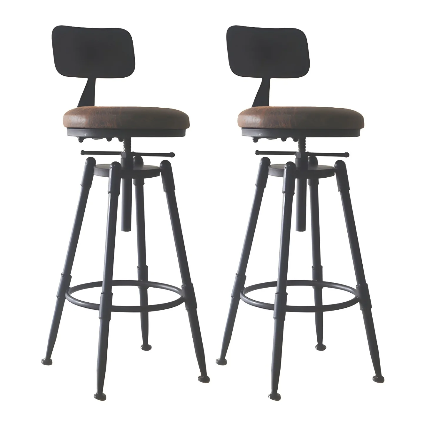 Industrial Metal Leather Swivel Bar Stools with Back