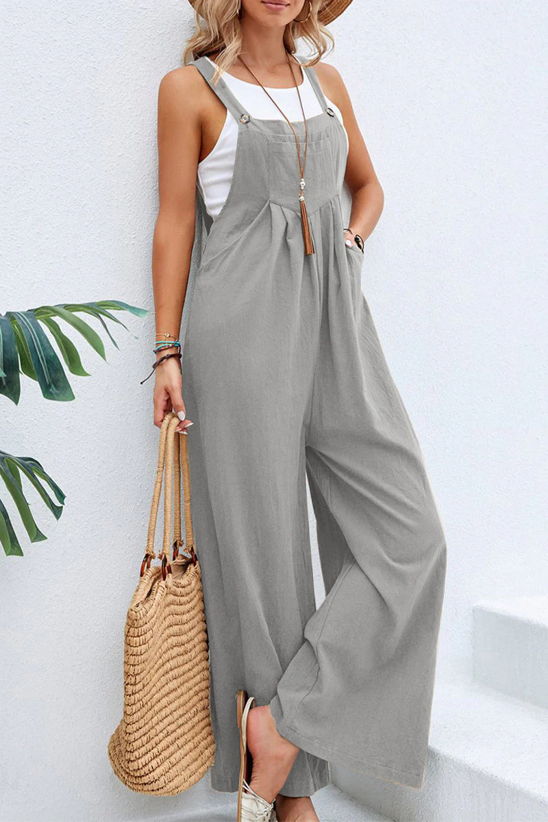 hulianfu Casual Vacation Solid Buttons Square Collar Loose Jumpsuits(10 Colors) - Deanwangkt