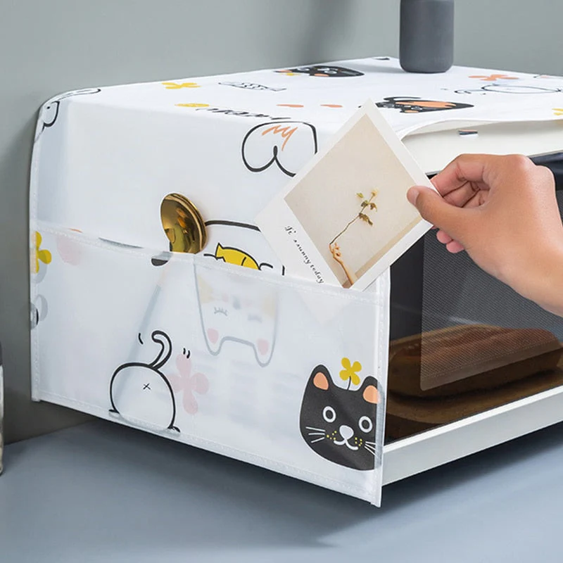 HULIANFU Peva Dustproof Microwave Oven Covers Printed Dust Oil Proofing Covers With Double Pockets Storage Bag Kitchen Accessories - Deanwangkt