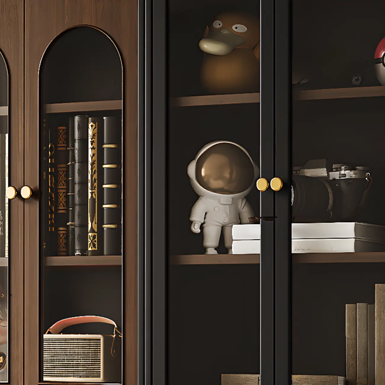 Tall French Country Display Wooden Bookcase with Cushioned Bench