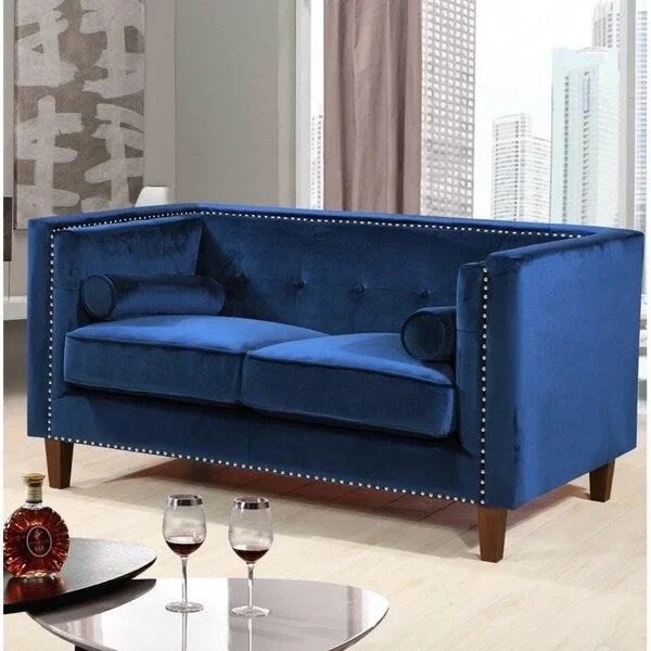 Kittleson Classic Nailhead Chesterfield Loveseat - Blue