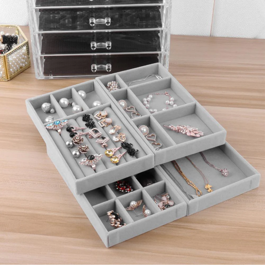 HULIANFU Jewelry Box Showcase Drawer Storage Multi-Grids Classification Storage Flannel Necklace Rings Earrings Storage Case for Home - Deanwangkt