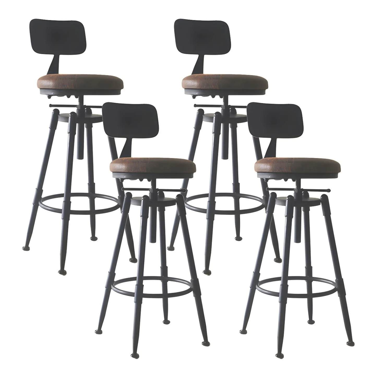 Industrial Metal Leather Swivel Bar Stools with Back