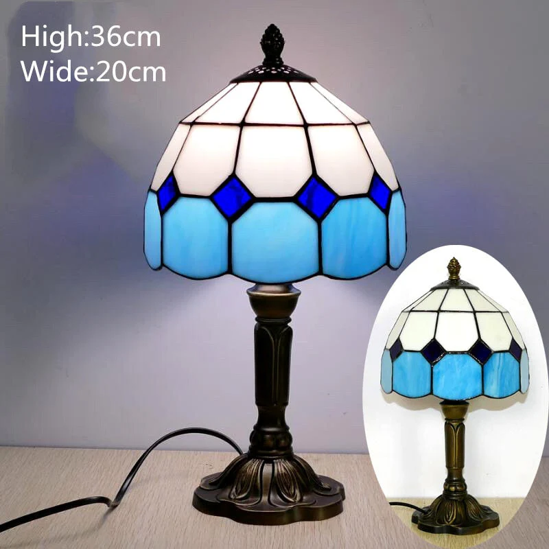 HULIANFU 2026  Mediterranean Style Restaurant Bar Cafe LED Vintage Desk Lamp Bedside Colorful Glass Table Lamps Nightstand Light Bedroom Lamp - Deanwangkt