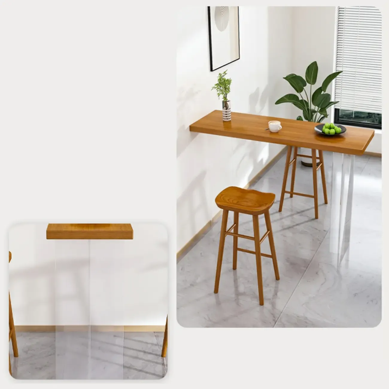 Modern Brown Bar Set with Wood Seating and Footrest