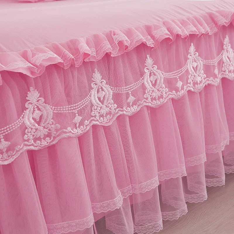 HULIANFU  1 Piece Lace Bed Skirt +2pieces Pillowcases bedding set Princess Bedding Bedspreads sheet Bed For Girl bed Cover King/Queen size - Deanwangkt