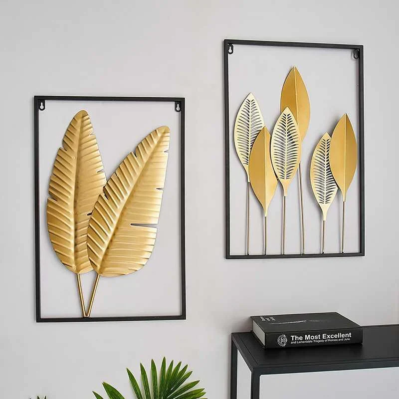 HULIANFU Nordic Metal Leaf Plant Wall Decor Wrought Iron Wall Hanging Non-perforated Wall Mural Living Room Bedroom Home Decoration Hot - Deanwangkt