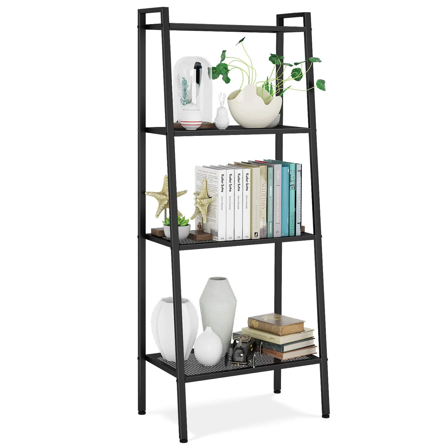 HULIANFU Ladder Shelf 4-Tier Bookshelf Plant Flower Stand Storage Rack Industrial Organizer Modern Shelves Shelving Bookcase Stable Metal - Deanwangkt