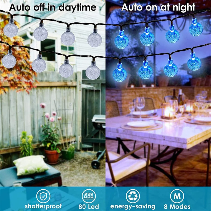 HULIANFU Solar String Lights Outdoor 60 Led Crystal Globe Lights with 8 Modes Waterproof Solar Powered Patio Light for Garden Party Decor - Deanwangkt