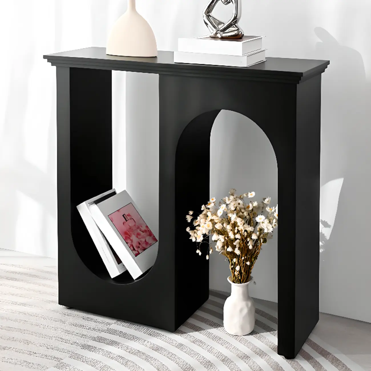 Modern Narrow Wooden Console Table with Arched Base